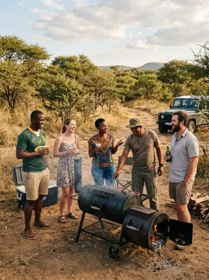 Group of freinds enjoying Braai Essence